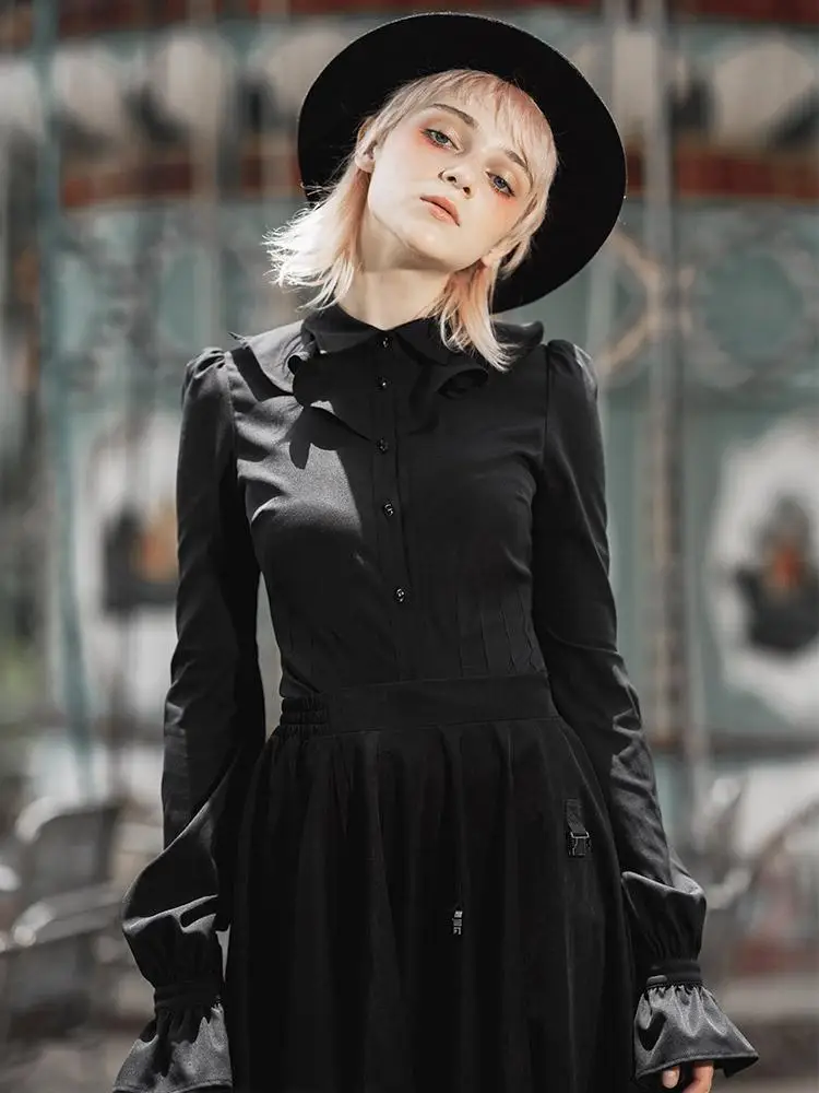 

Punk Rave Women's Flounced Collar Flare Sleeved Fitted Shirts PY-432
