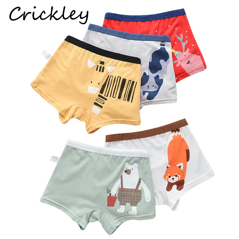 

5Pcs/Lot Boys Boxer Cartoon Animal Pattern Briefs for Children Underwear Cotton Soft Solid 3-8Y Kids Thong Underpants Panties