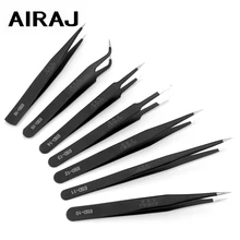 AIRAJ Антистатические Пинцет промышленного класса изогнутые прямые нержавеющая сталь прецизионные инструменты для ремонта