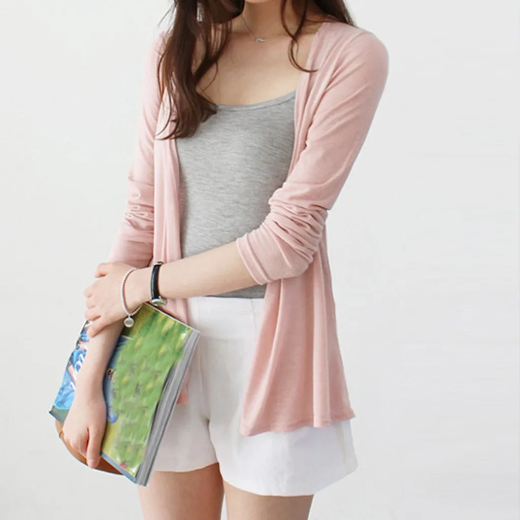 2019 Solid Cardigan Blouse Women's Clothing Thin Coat For Women Spring and Autumn Sweaters Cover Up Style Female Fashion Tops | Женская