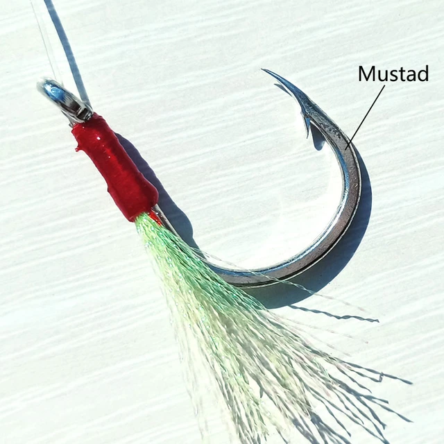 2pairs Mustad hooks 3/0 5/0 7/0 Nylon line Slow Jig Hook with