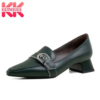 

KemeKiss Real Leather Women Pumps Fashion Buckle Vintage Shoes Women Casual Travel Thick Heel Party Female Footwear Size 33-40