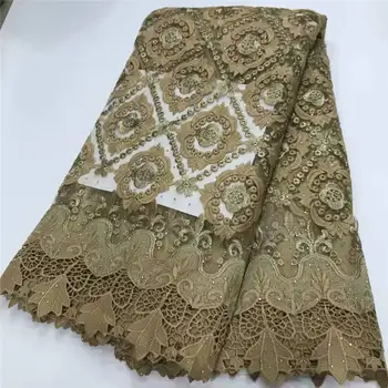

2020 Latest Design Dark Gold African Tulle Lace Fabric High Quality African Lace Fabric With Stones Lace Material For Bridal Lac