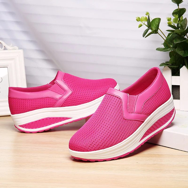 

Fashion Women's Vulcanized Shoes Platform Sneakers Breathable Female Rocking Shoes Slip-on Walking Footwear Non-slip Sole