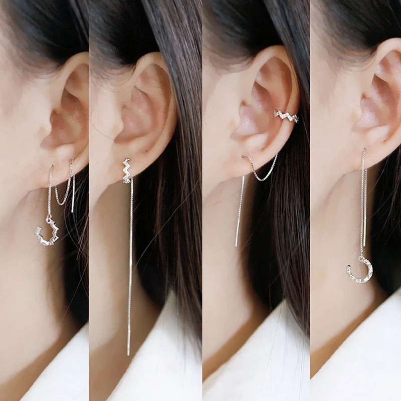 Dw 1 Pasang Klip Telinga Panjang Rumbai Anting Anting Untuk Wanita 4 Cara Memakai Zircon Manset Telinga Pendientes Anting Anting Telinga Garis Fashion Perhiasan Drop Earrings Aliexpress