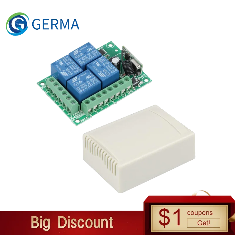 GERMA 433 МГц Универсальный беспроводной пульт дистанционного управления DC 12 В 4 CH RF релейный модуль приемника для умного дома гаражные ворота 433 МГц