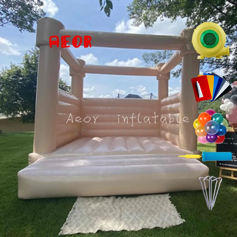 

Factory all white castle bounce house wedding house tan inflatable wedding bouncer house for decoration