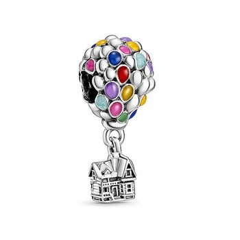 

2020 New 925 Sterling Silver Beads Colorful Hot Air Balloon Flying House Charms Fit Original Pan Bracelet Women DIY Jewelry