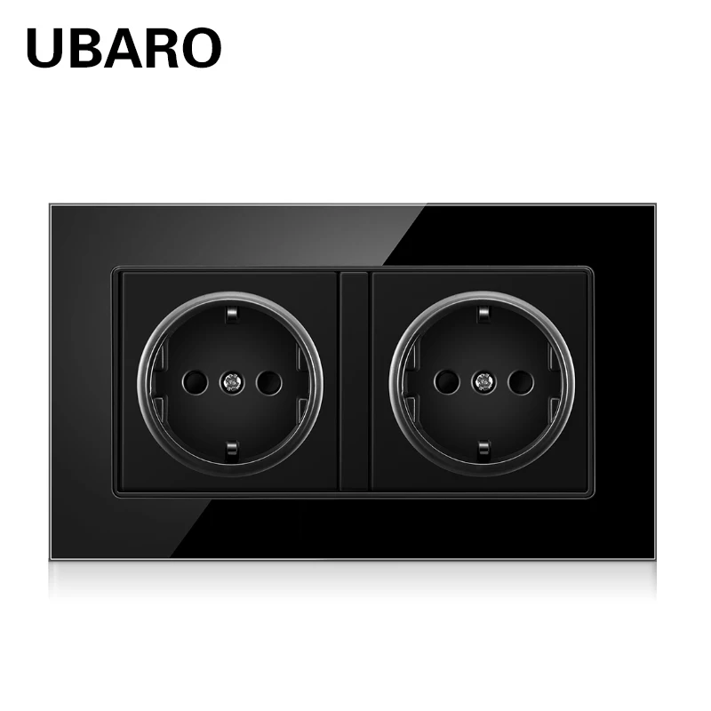 

UBARO 146*86 German Standard Crystal Tempered Glass Tomada priz Enchfe Wall Socket steckdose pared Outlet Pop Sockets AC100-250V