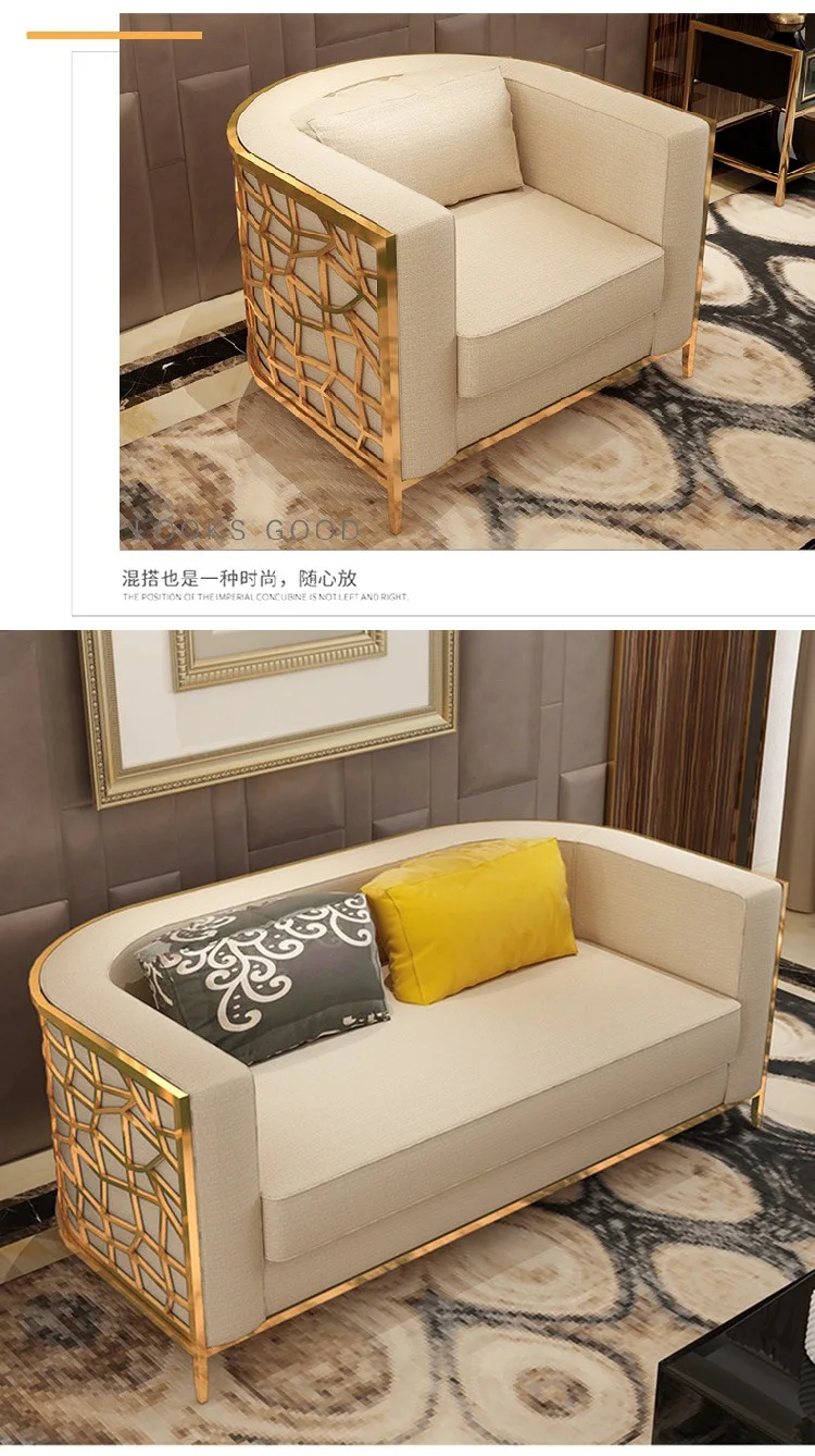 living room Sofa Chesterfield genuine leather couch Nordic muebles de sala cama puff asiento sala futon gold stainless steel