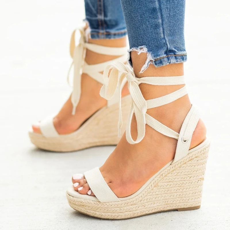 

Summer Sandals With Heels Wedge 2020 Sandals Ankle-Wrap High Heel Platform Ankle Strap Fashion Open Toes Women Sandals Shoes