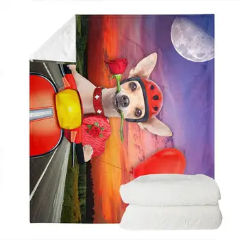 

3D Printed Throw Blanket Dog with A Rose Cute Kids Adult Design Warm Microfiber Blankets