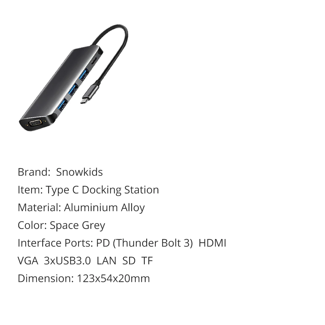 Snowkids type C концентратор док-станция 9 в 1 USB C PD LAN RJ45 HDMI SD TF USB3.0 VGA для MacBook hp Dell huawei Mi samsung Asus ZenBook