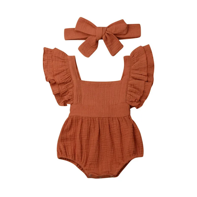 

Infant Newborn Baby Boy Girl Pure Color Puff Sleeve Bodysuit Sunsuit Summer Outfit Set Clothes Cottom Cute O-Neck 2Pcs Clothing