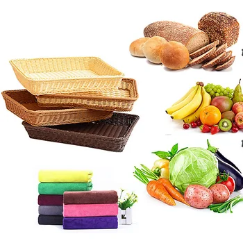 

PP Artificial Vine Bread Basket Rattan Refrigerator Space Saver Shelf Food Storage Basket Holder Fruit Snack Kitchen Rack Shel