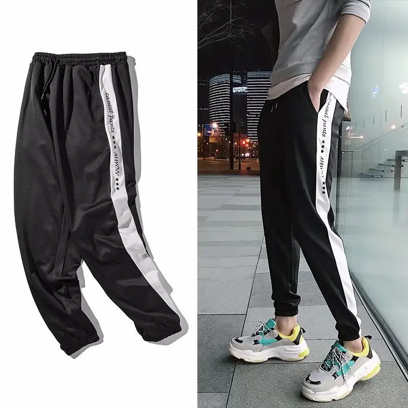 

Summer Elasticity Hong Kong Style Literature And Art Korean-style Slim Fit 9 Tidal Sports MEN'S Casual Pants Black Capri Pants M