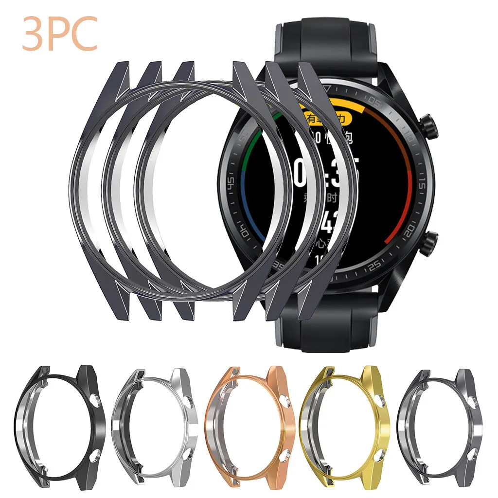 

3PCS Ultra-Slim Electroplate Transparent TPU Protection Watch Case Cover for Huawei Watch GT Smart watch case set safety case