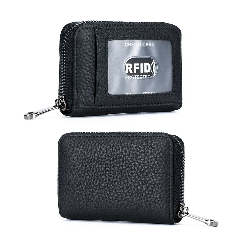 

New Soft Genuine Leather Women Coin Purse Men Card Holder Small Zipper Wallet Solid Coin Purse Rfid ID Business Credit Card Bag