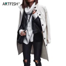 Женское длинное шерстяное пальто с отложным воротником, верхняя одежда, зимнее шерстяное пальто, однобортное пальто, Элегантная черная куртка M0011