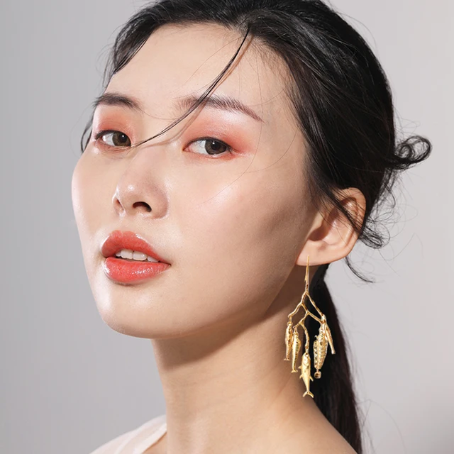 New In Vintage Earrings For Women Bohemia Gold Plated Earring Cute Metal Fishes Pendientes Multi Dangle  Jewelry 2024 Fashion 2