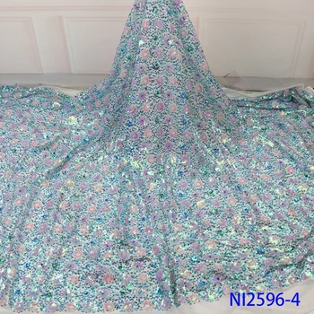 

Latest French Sequins Lace Sequence Lace Fabric Sewing Accessories For Dress Sequence Lace Fabric Nigerian Lace Fabric NI2596-4