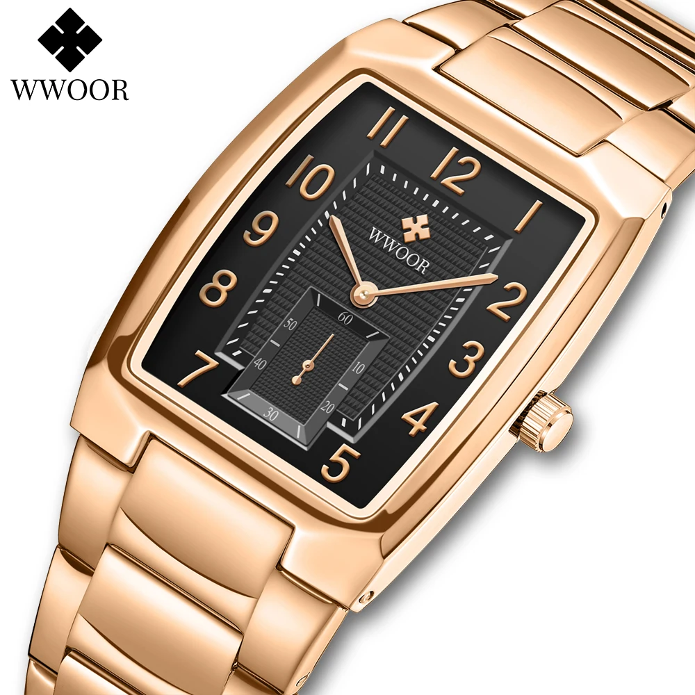 WWOOR Top Brand Luxury Fashion Stop Watches Mens 30ATM Waterproof Square Clock Casual Watch Mens Quartz Wrist Watch Reloj Hombre