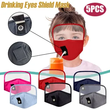 

5PCS Kids Cloth Face Mask with Hole for Straw Face Shield Windproof Reusable Mouth Mask Washable Face Shield Breathable Masque