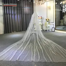 4 м длинная вуаль с кружевом один слой с гребнем свадебная вуаль с бисером ткани кружева