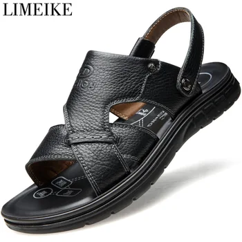 

LIMEIKE Summer Men's Sandals Genuine Leather Sandals Comfortable Slip-on Casual Sandals Fashion Men Shoes