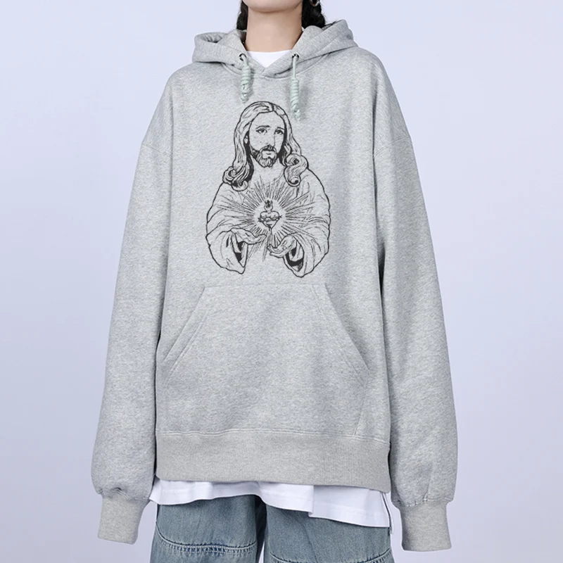 

Women's Gothic Loose Harajuku Warm Hoodies Artistic Hand Drawing Printed Sweatshirt Female Casual Korean Pullover Autumn Fashion