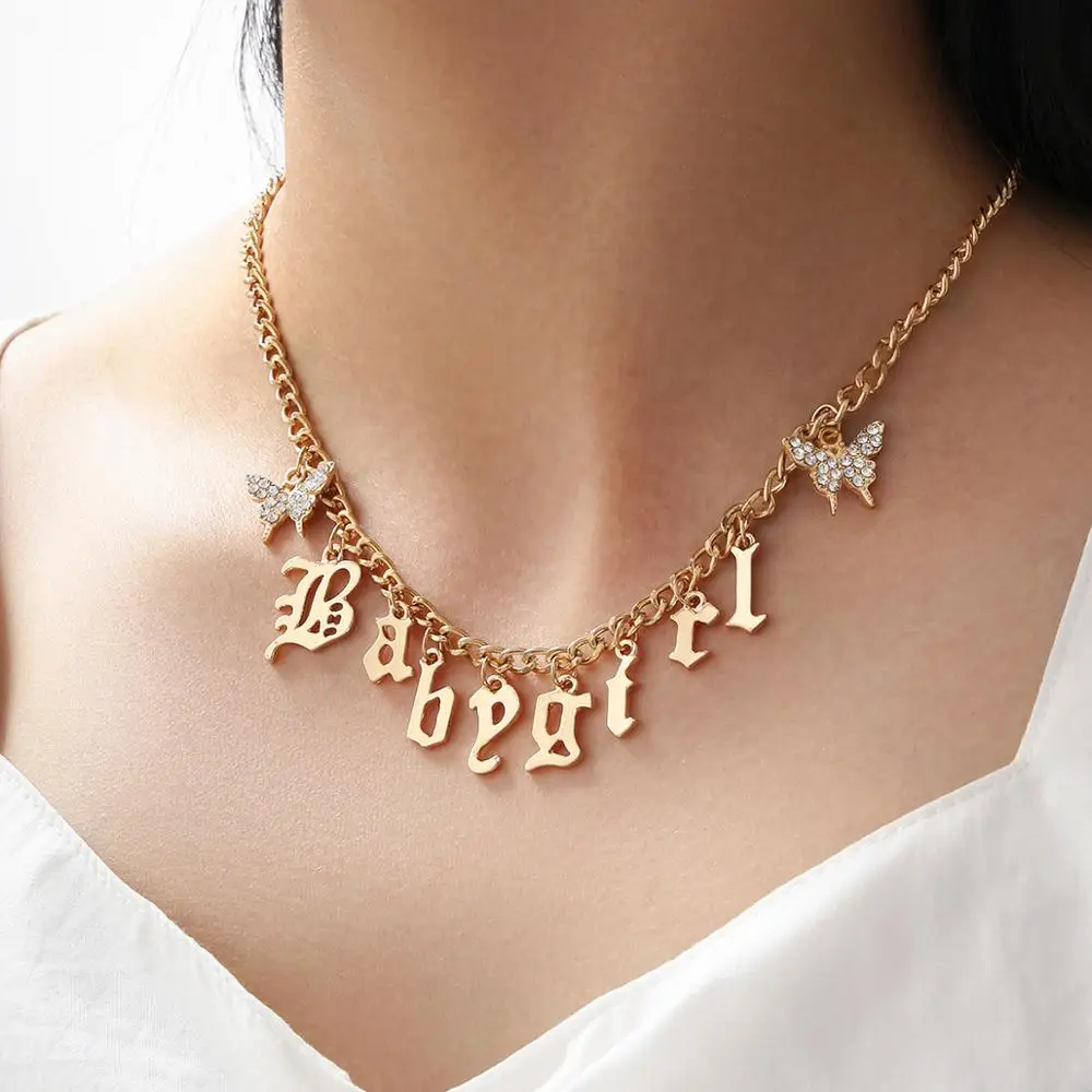

Goth Butterfly Necklace BabyGirl Letter Choker Kpop Jewelry Gifts Collares Chain Statemant Necklaces For Women