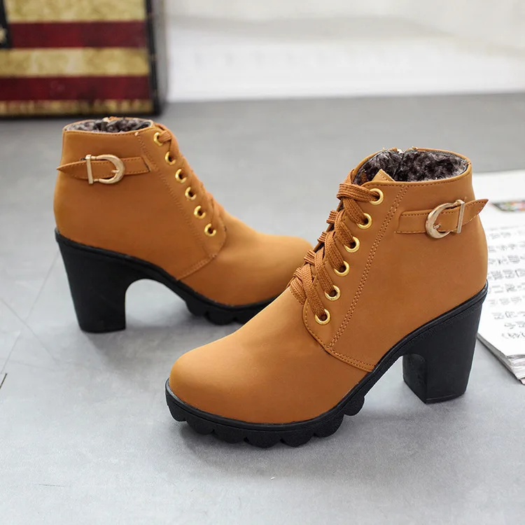 

Ankle Round Toe Med Motorcycle Boots Women Solid Fashion Lace Up Boots Casual Punk Ladies Shoes