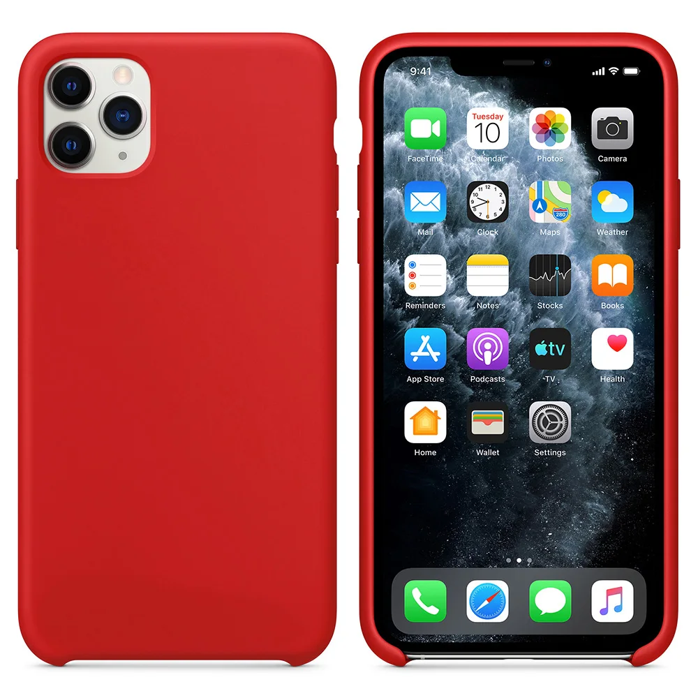 Подлинный силиконовый чехол для IPhone 11 Pro Max чехол с логотипом xs max xr 8 76s plus чехол s силикагель [Приложение Официальный чехол для кожи] - Color: Red