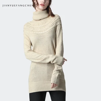 

Small Size Women Beige Sweater Button Up Collar Long Twisted Knitted Sweaters Warm Waist-Straight Autumn Winter Women' Top