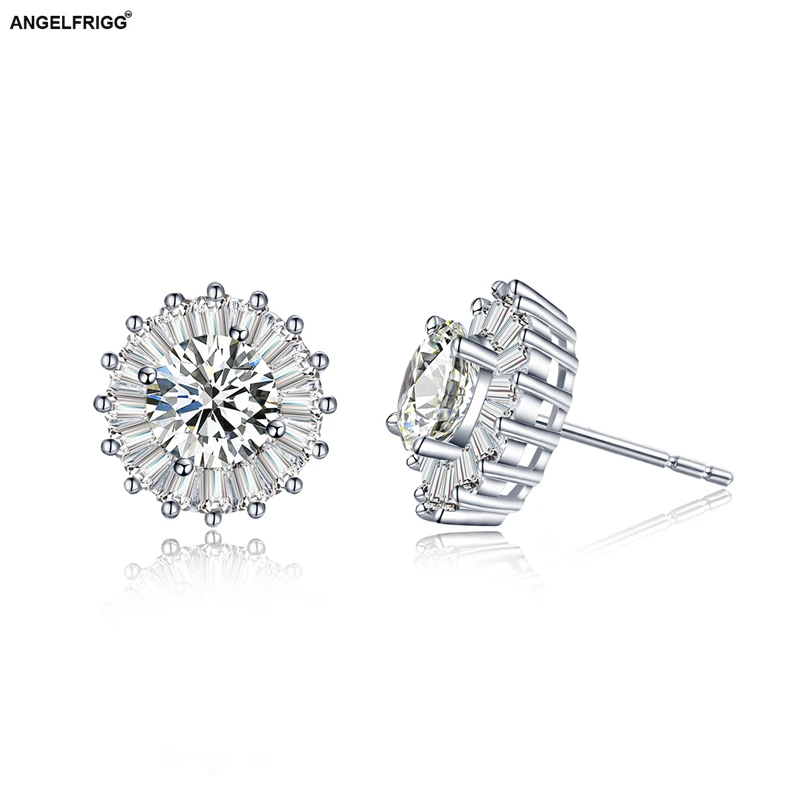 ANGELFRIGG Simple Silver Color Round Stud Earrings With AAA Clear CZ ...