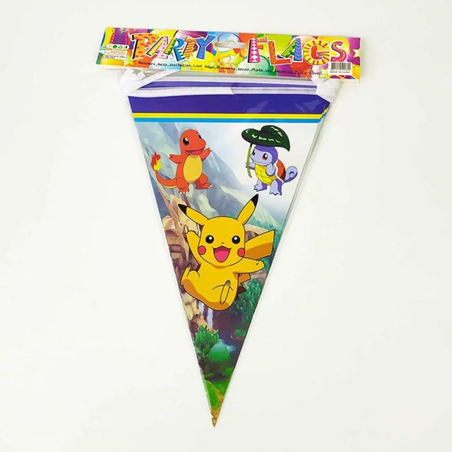 Pokemon Birthday Party Decorations Pikachu Foil Balloons Disposable Tableware Plate Napkin Backdrop For Kids Boy Party Supplies Flag 1pcs