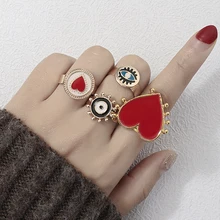 FLASHBUY 2020 nueva moda Bohemia Irregular anillo Vintage oro geométrico esmalte mal ojo labio nudillo anillos para las mujeres gran oferta