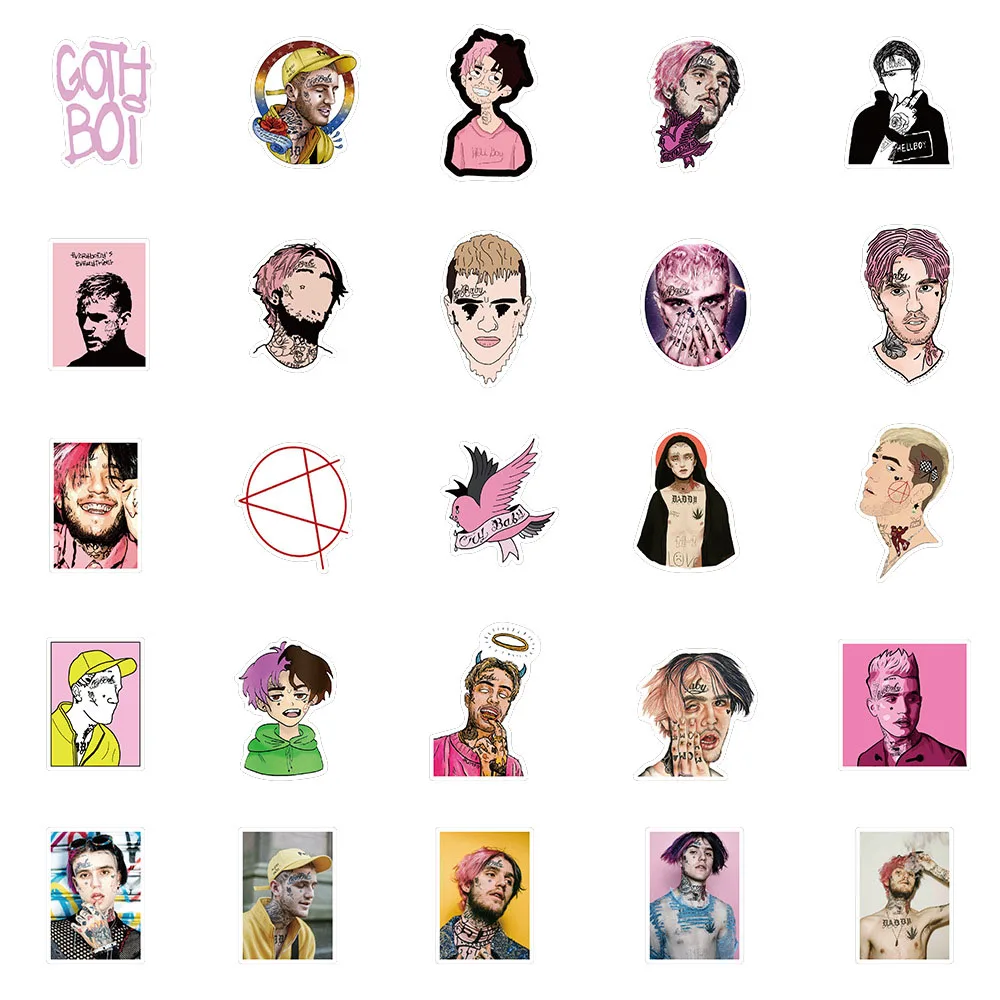10/30/50PCS American Rapper Lil Peep Personalized Decoration Graffiti Waterproof Sticker Notebook Water Cup Skateboard Wholesale