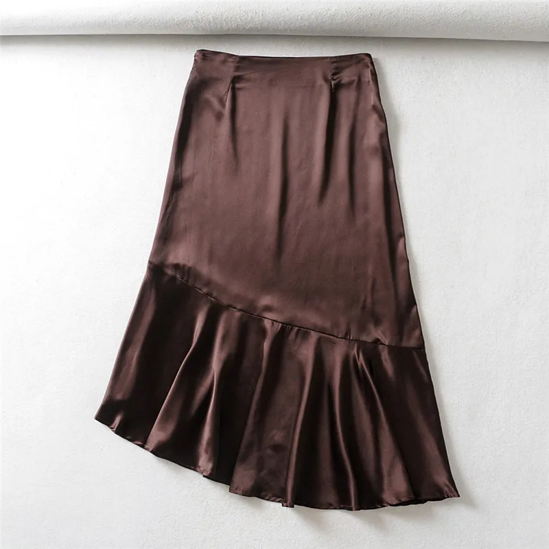 

2019 Europe And America Autumn New Style Fashion Slimming High-waisted Satin Textured Medium-length Dress Skirt Women's 8214/845