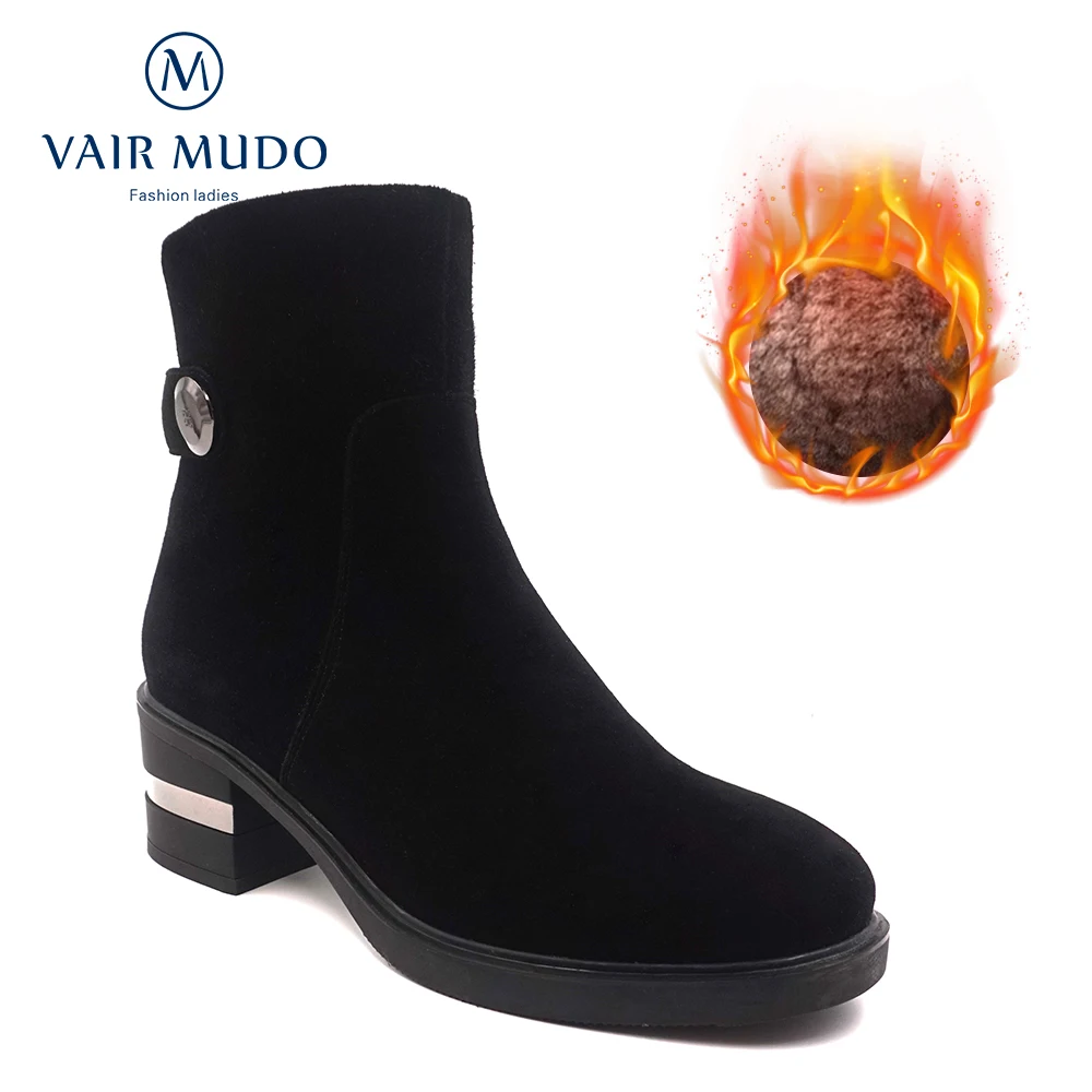 

VAIR MUDO New Brand Winter Ankle Boots Women Kid Suede Warm Wool Plush Velvet High Quality Fur women Snow Boots Shoes DX39