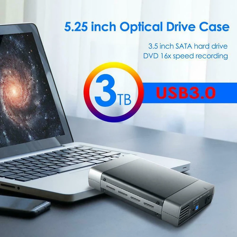  USB 3.0 DVD CD Case External HDD Mobile Box for 3.5 inch SATA Enclosure ROM Burner EU Plug