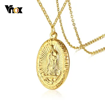 

Vnox Stainless Steel Mens Necklaces Virgin Mary Pendants Gold Tone Religious Prayer Jewelry 20" Chain