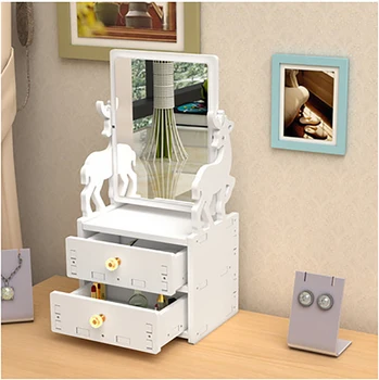 

Rotate Cute Rabbit Makeup Mirror With Drawer Desktop Cosmetic Storage Box Organizer Multifunction Rack Single Side Mirror
