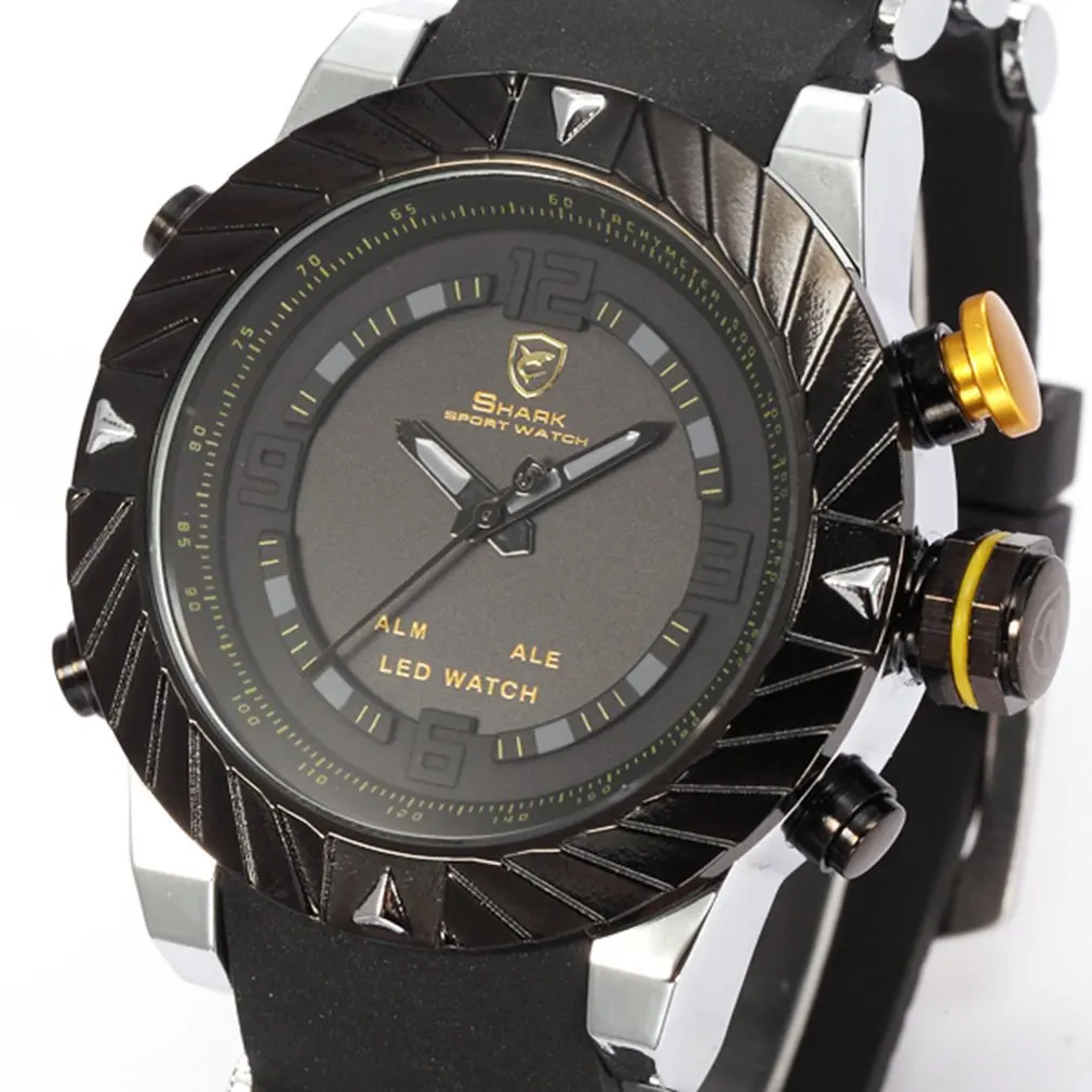 Goblin Shark спортивные часы 3D логотип Dual Move для мужчин t водонепроницаемый полностью черный Аналоговый Силиконовый Ремешок Модные мужские повседневные наручные часы/SH165