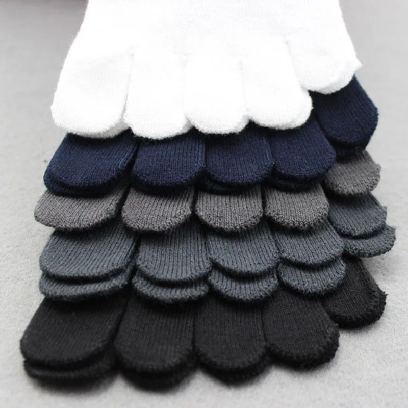 5 Pairs Man Five Finger Business Work Socks Good Quality Cotton Solid Black White Simple Deodorant Split Toe Sock Without Heel