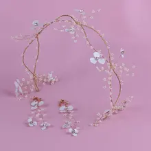 Невесты в Корейском стиле Бесконтактный Белый цветок Звезда повязка для волос с бисером Свадьба Пряжа аксессуары для волос цветочный головной венок серьги набор