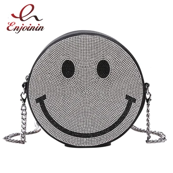 

Diamond Smiley Leather Women Fashion Purses and Handbags Shoulder Chain Bag Round Cross Body Bag Girls Clutch Bag Bolsas Totes