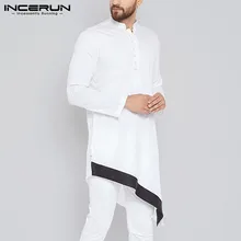 Мужская рубашка со стоячим воротником с длинным рукавом и пуговицами Ретро индийский костюм из кусков Необычные рубашки мужская мусульманская одежда INCERUN 5XL