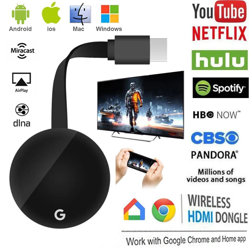 5G Wireless Wifi HDMI Display Receiver TV Stick 4K for Chromecast 3 Miracast Airplay DLNA Dongle Anycast for Google Home Chrome