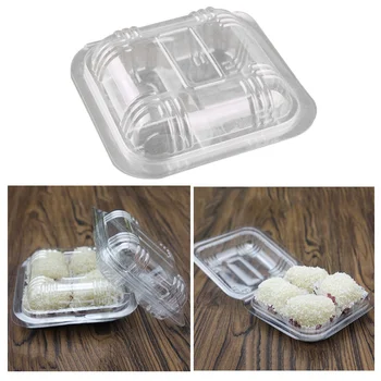 

100pcs Disposable Transparent Plastic Boxes Hinged Lid Four-grid Takeout Food Containers for Desserts Fruits